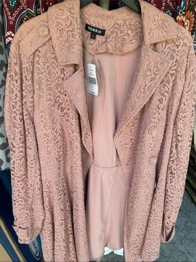 torrid Dusty Pink Lace Trench Coat